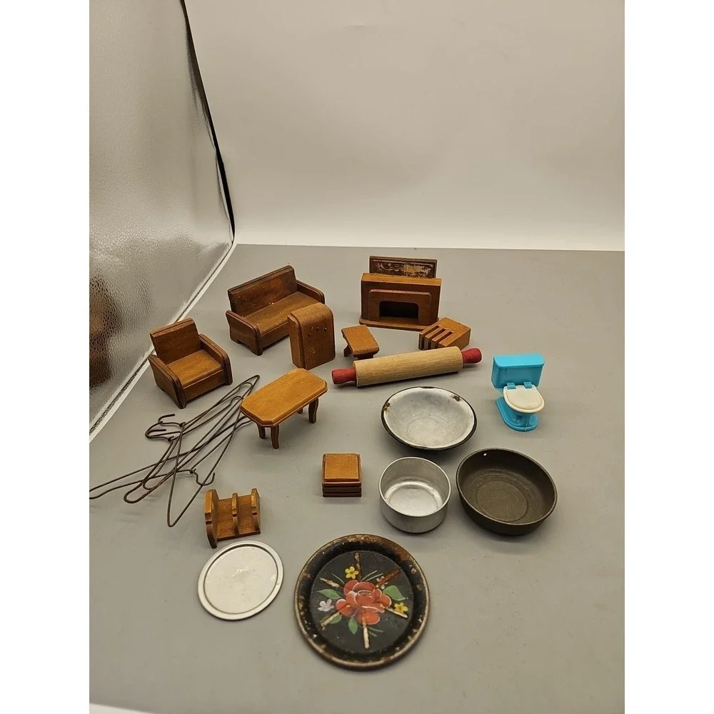 Lot Of 25‎ Vintage Wood Dollhouse Furniture For Crafting Tables Chairs Etc.